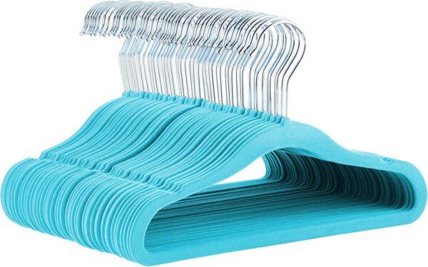Kids Velvet, Non-Slip Clothes Hangers for Infant and Toddler, 11.6 inches (for baby clothes), Pack of 50, Blue