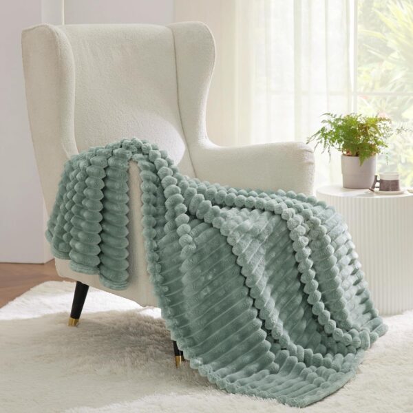 Sage Green Fleece Throw Blanket for Couch - Super Soft Cozy Blankets for Women, Cute Small Blanket for Girls, 50x60 Inches - Image 2
